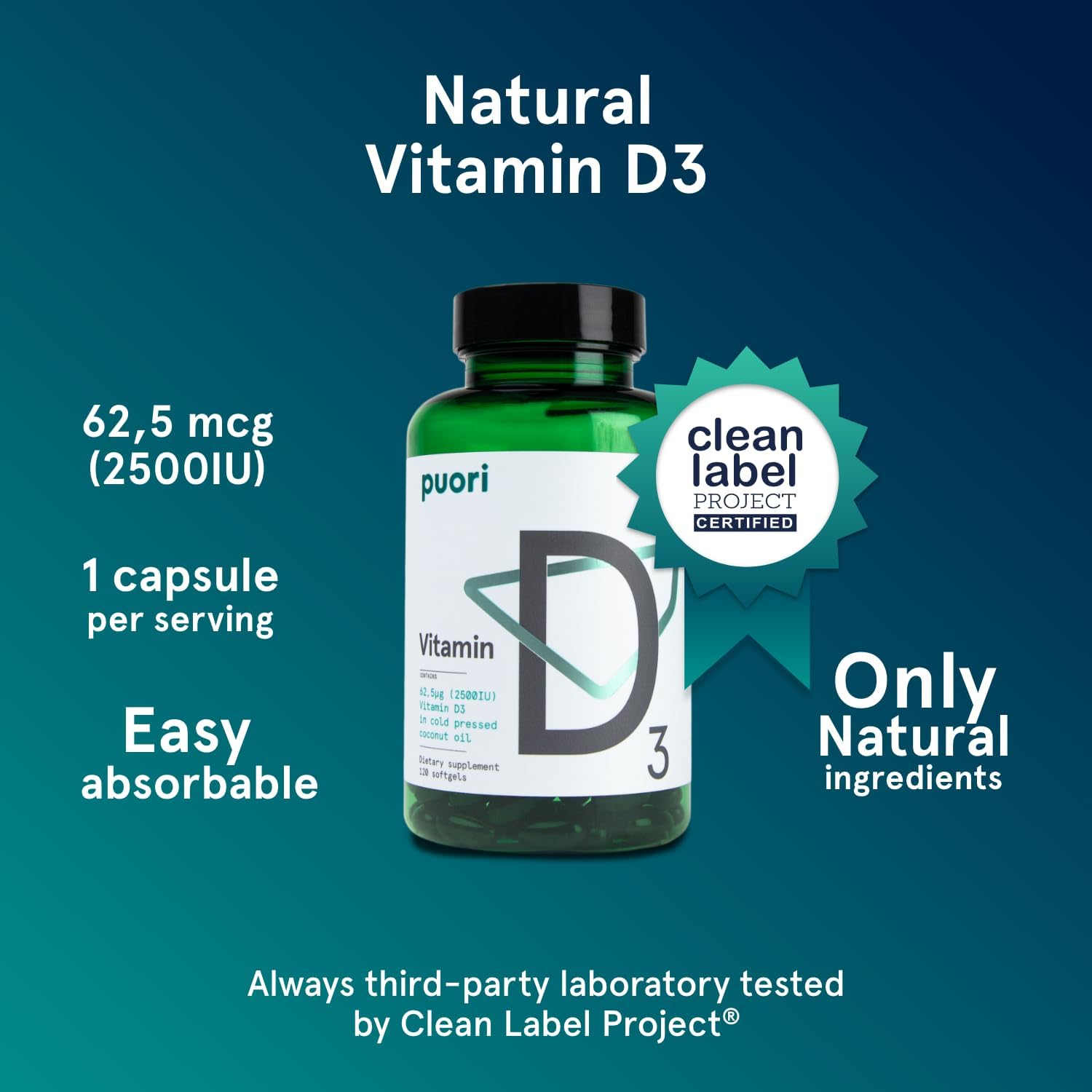 Puori Vitamina D3 2500 IU - 240 Cápsulas Blandas