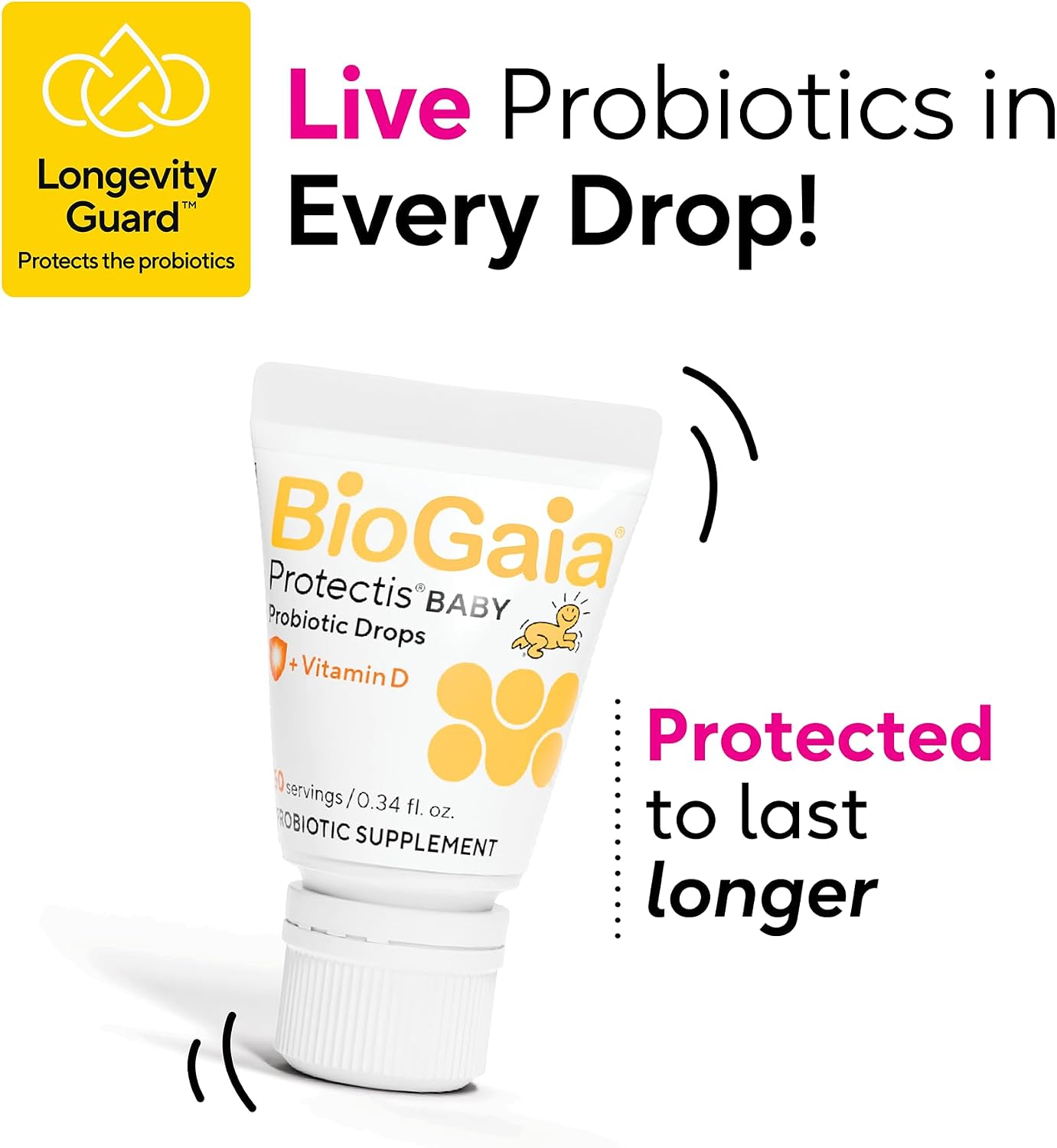 BioGaia Gotas Probióticas Bebé con Vitamina D - Alivio de Cólicos y Gases, Suministro para 50 Días, Seguro para Recién Nacidos, Sin Alérgenos (Paquete de 4)