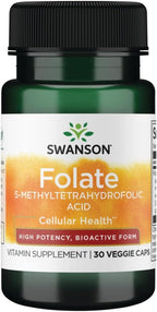 Swanson Folato 800 mcg - 5-Metiltetrahidrofolato - 30 Cápsulas Vegetales