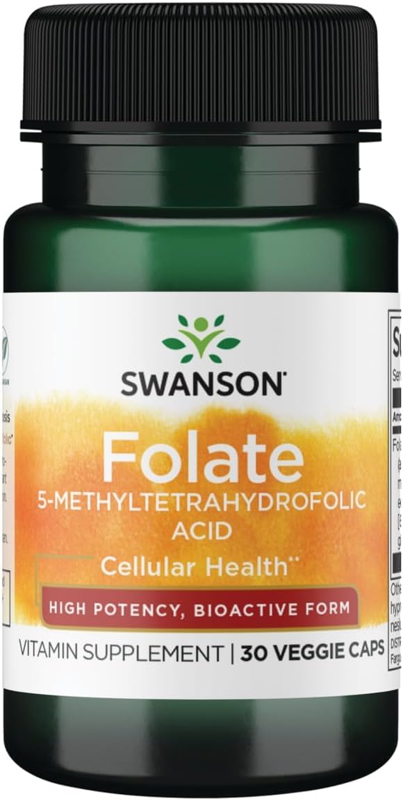 Swanson Folato 800 mcg - 5-Metiltetrahidrofolato - 30 Cápsulas Vegetales