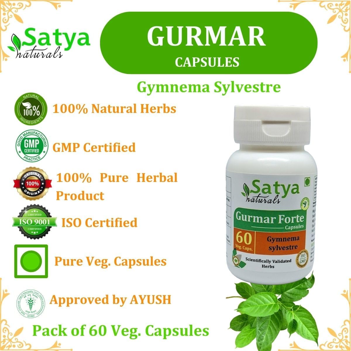 Gurmar Forte Cápsulas 500 mg - Extracto de Gudmar (Gymnema Sylvestre) - 120 Cápsulas Vegetales (2 Envases de 60)