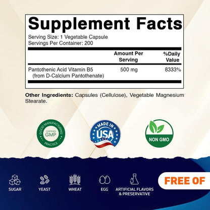 Vitamatic Ácido Pantoténico (Vitamina B5) – Contribuye a la reducción del cansancio y la fatiga. – Image 2