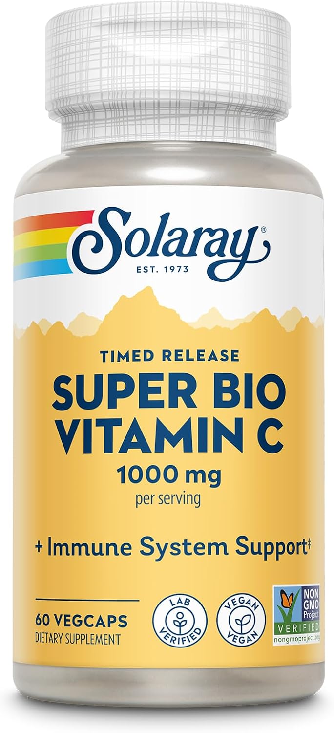 Solaray Super Bio Vitamina C Tamponada 1000mg – Liberación en Dos Fases con Bioflavonoides, 100 Cápsulas Veganas