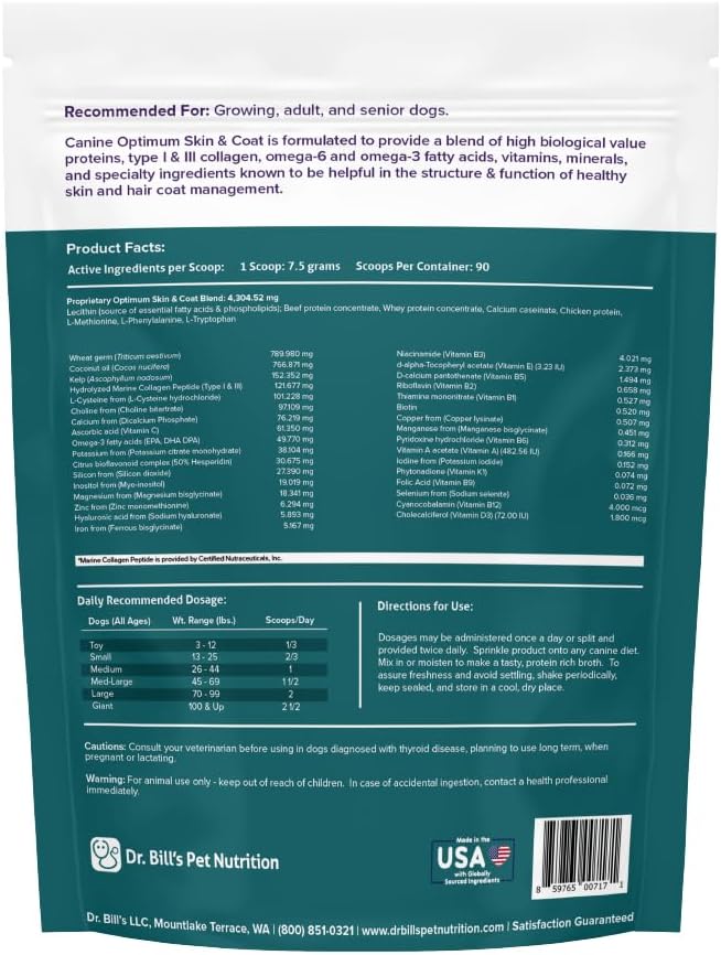 Dr. Bill's Canine Optimum Skin & Coat – Suplemento para perros – 680g
