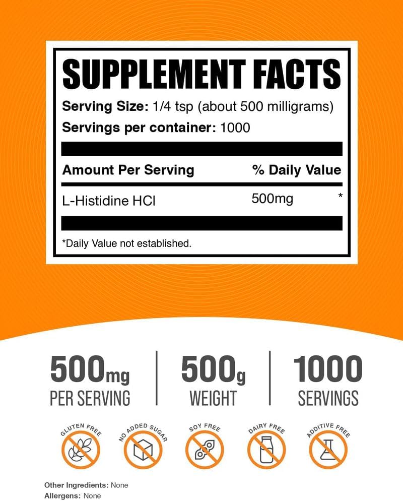 L-Histidine HCl Powder (500g) - Essential Amino Acid Supplement - BulkSupplements