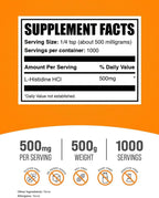 L-Histidine HCl Powder (500g) - Essential Amino Acid Supplement - BulkSupplements