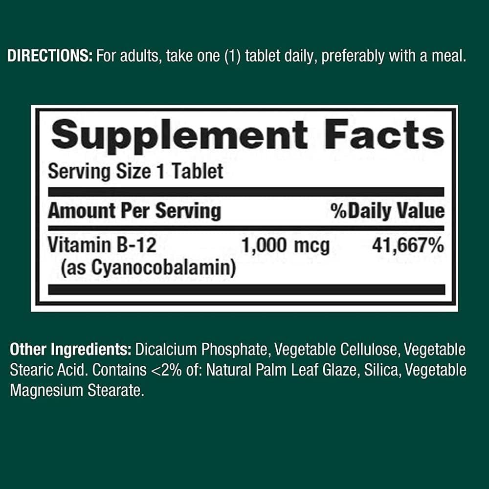 Nature's Bounty Vitamina B12 1000 mcg, 100 Comprimidos (Pack de 2)