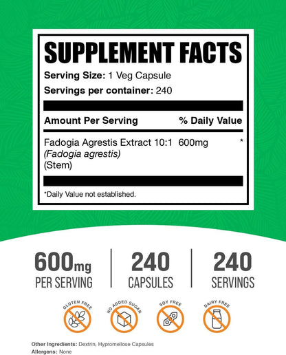 Fadogia Agrestis 600mg Cápsulas – Apoyo Energético, Vegano, 240 Cápsulas Vegetales – Image 2