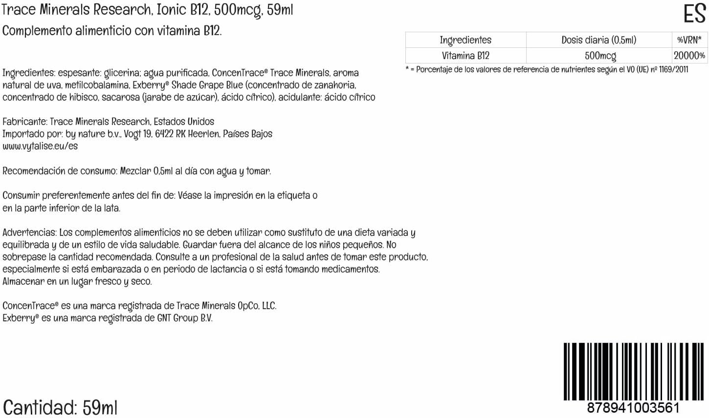Trace Minerals Líquido Iónico B12 1000 mcg – 59 ml (2 oz)