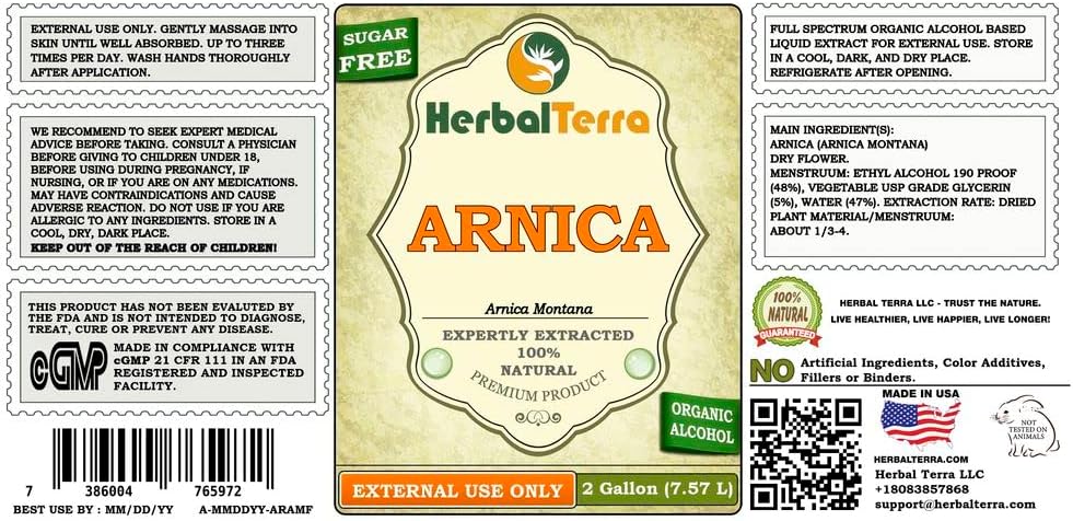 Árnica (Arnica Montana) Extracto Líquido de Flores Secas, 2 Galones