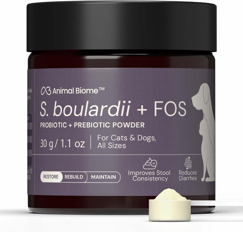 Animal Biome Probióticos para Perros y Gatos, Gut Rescue, S. Boulardii + FOS en Polvo 30g | 50 Dosis