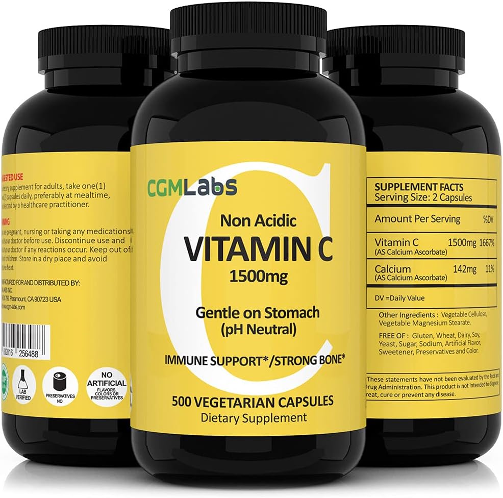 CGMLABS Vitamina C No Ácida 1500mg con Calcio - 500 Cápsulas