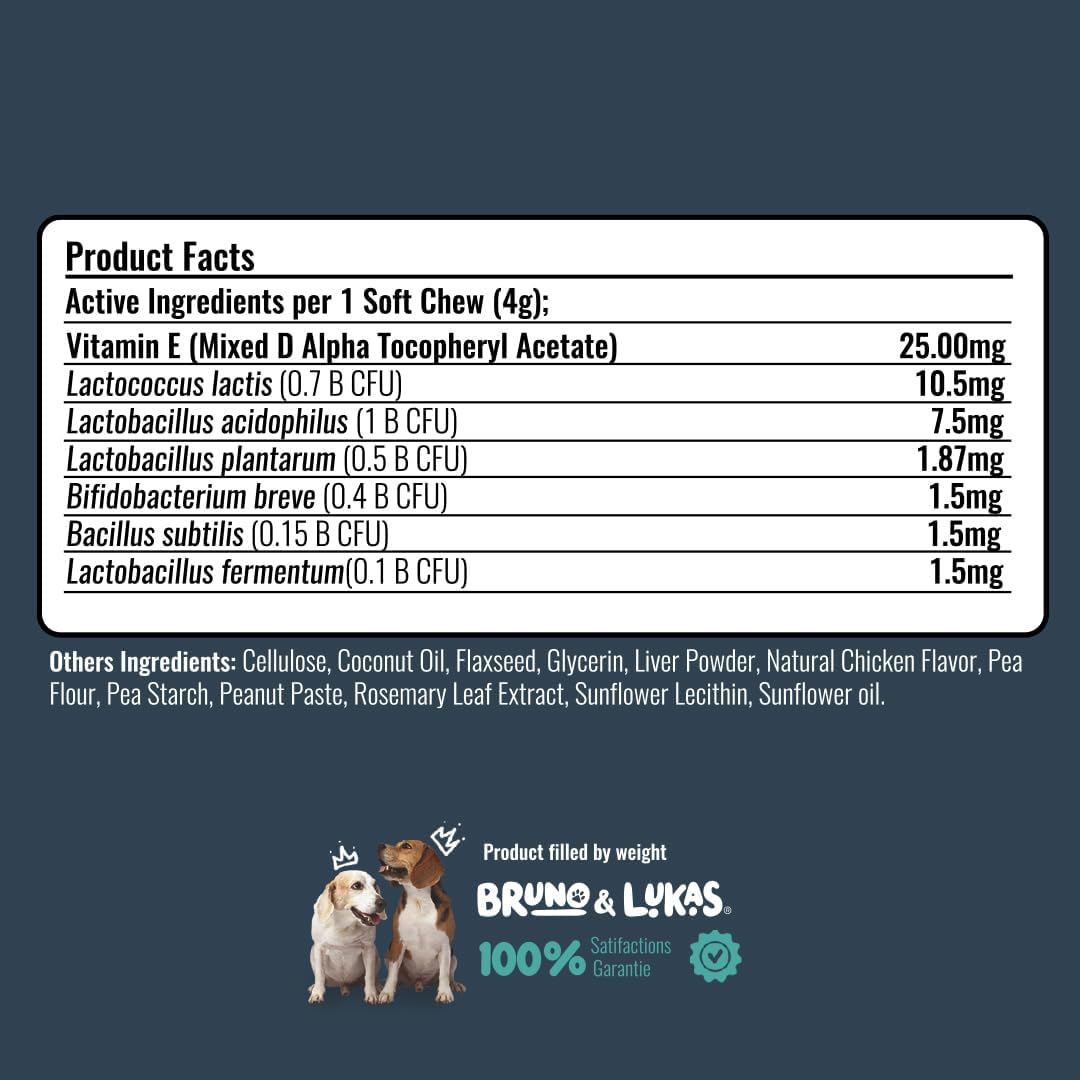 Bruno & Lukas Probióticos Masticables para Perros – Salud Digestiva y Apoyo Inmunológico – 90 Chews
