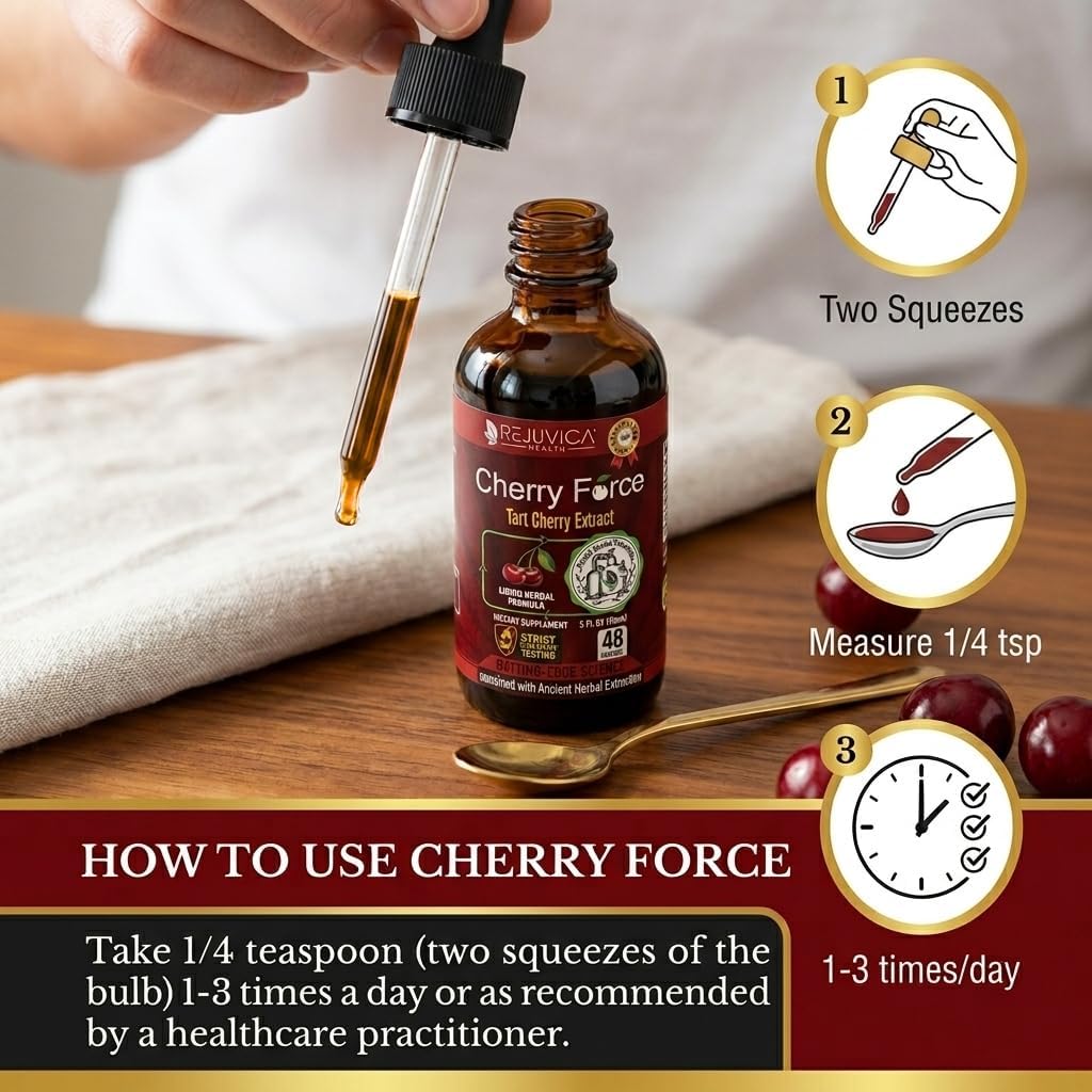Rejuvica Health Cherry Force - Extracto Avanzado de Cereza Ácida - Rico en Fitoniutrientes - Extracto Líquido para Mejor Absorción