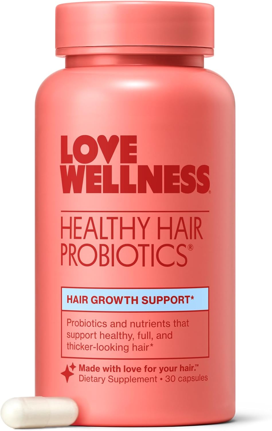 Love Wellness Healthy Hair Probiotics - Probióticos para el cabello con biotina, vitamina B12 y B6 - 30 cápsulas