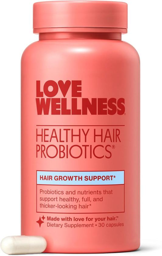 Love Wellness Healthy Hair Probiotics - Probióticos para el cabello con biotina, vitamina B12 y B6 - 30 cápsulas