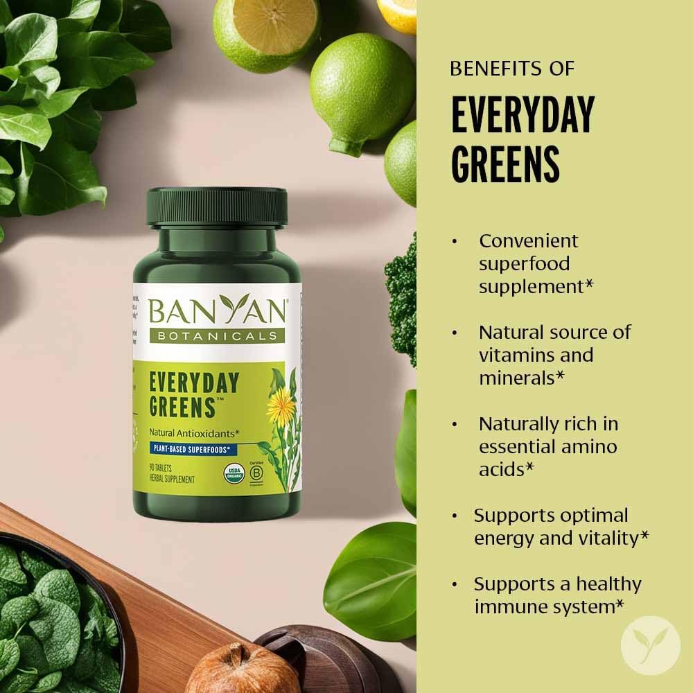 Banyan Botanicals Organic Everyday Greens – Organic Superfood Concentrated Tablets – 90 tablets