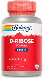 SOLARAY D-Ribosa en Polvo 5000 mg - 150 g - Apoyo a la Energía Celular y Cardíaca