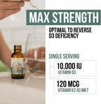 Vitamina D3 K2 Orgánica 10000 UI + 120 mcg MK-7 - Gotas Sublinguales - Triquetra Health