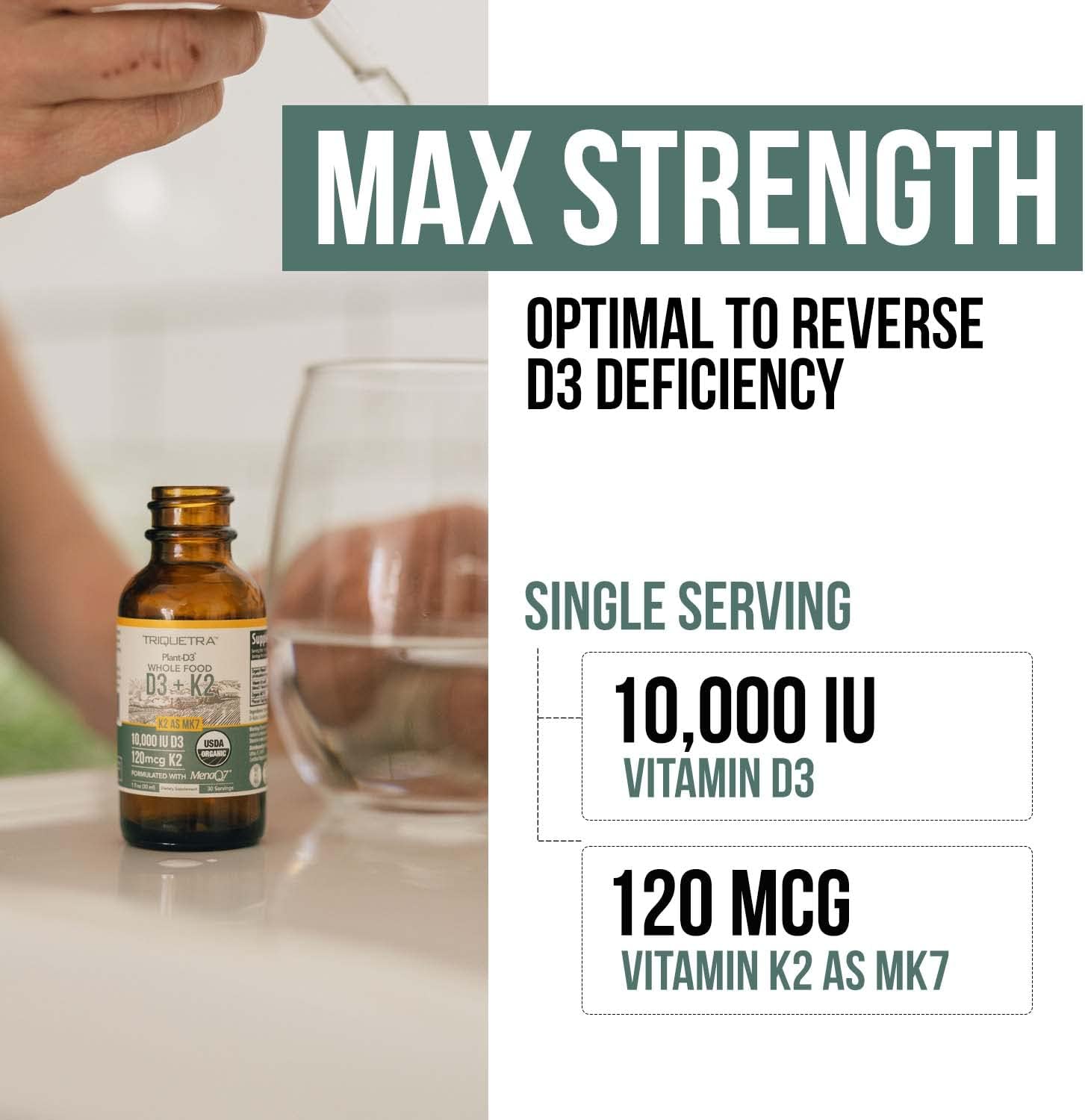 Vitamina D3 K2 Orgánica 10000 UI + 120 mcg MK-7 - Gotas Sublinguales - Triquetra Health