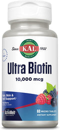 KAL Ultra Biotina 10000mcg - 60 Microtabletas de Biotina con Sabor Natural a Bayas