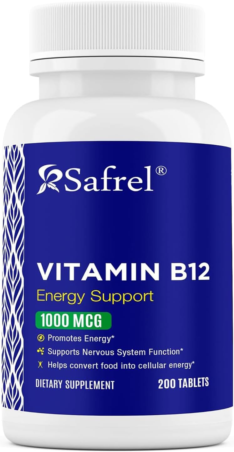 Safrel Vitamina B12 1000 mcg - 200 Comprimidos - Vegano, Sin Gluten, Sin Colorantes
