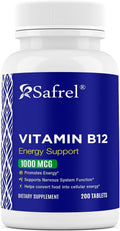Safrel Vitamina B12 1000 mcg - 200 Comprimidos - Vegano, Sin Gluten, Sin Colorantes