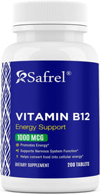 Safrel Vitamina B12 1000 mcg - 200 Comprimidos - Vegano, Sin Gluten, Sin Colorantes