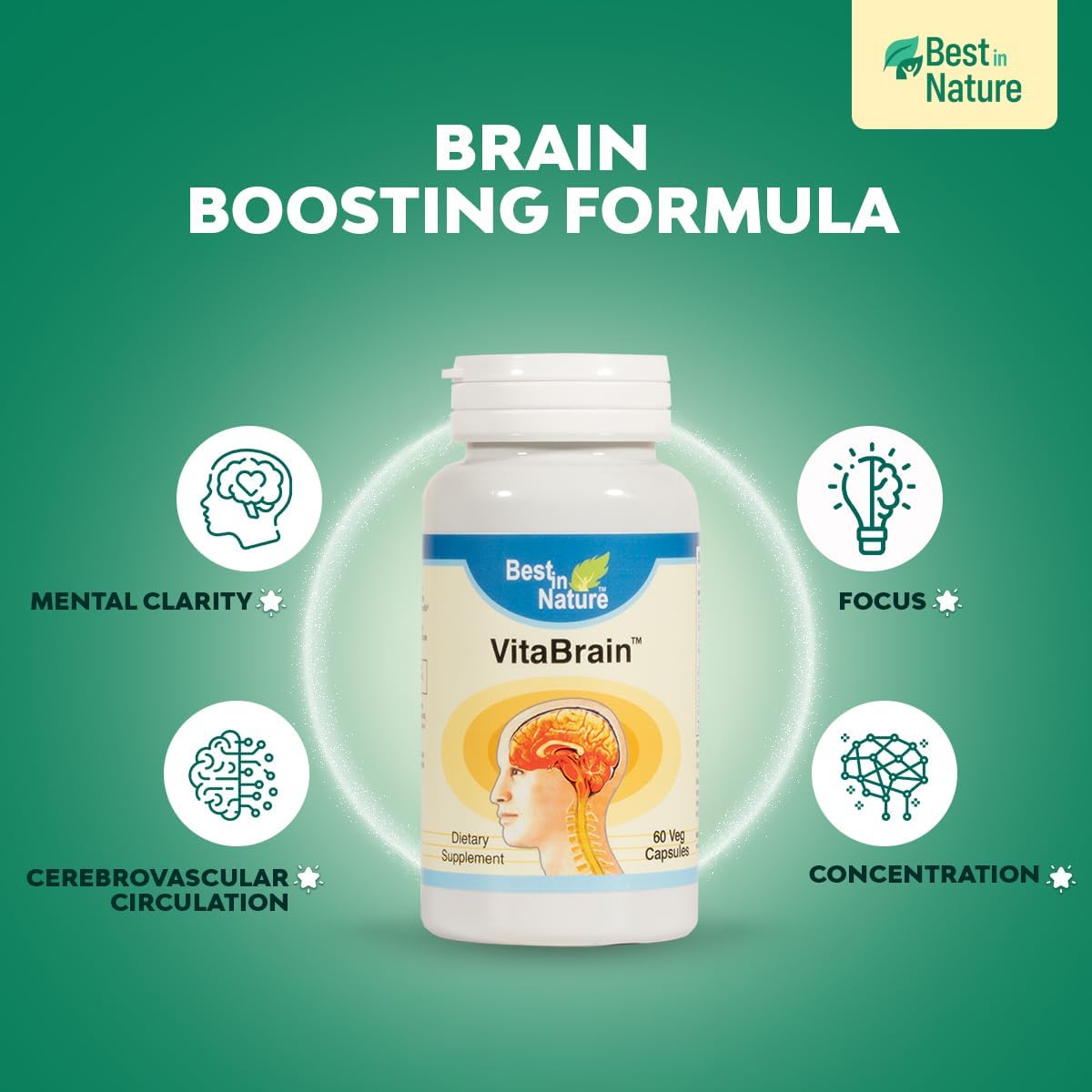 VitaBrain Suplemento de Apoyo Cognitivo, 120 Cápsulas