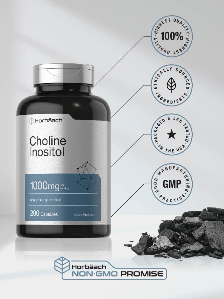 Horbaach Colina e Inositol 1000mg | 200 Cápsulas | Sin Gluten, No GMO