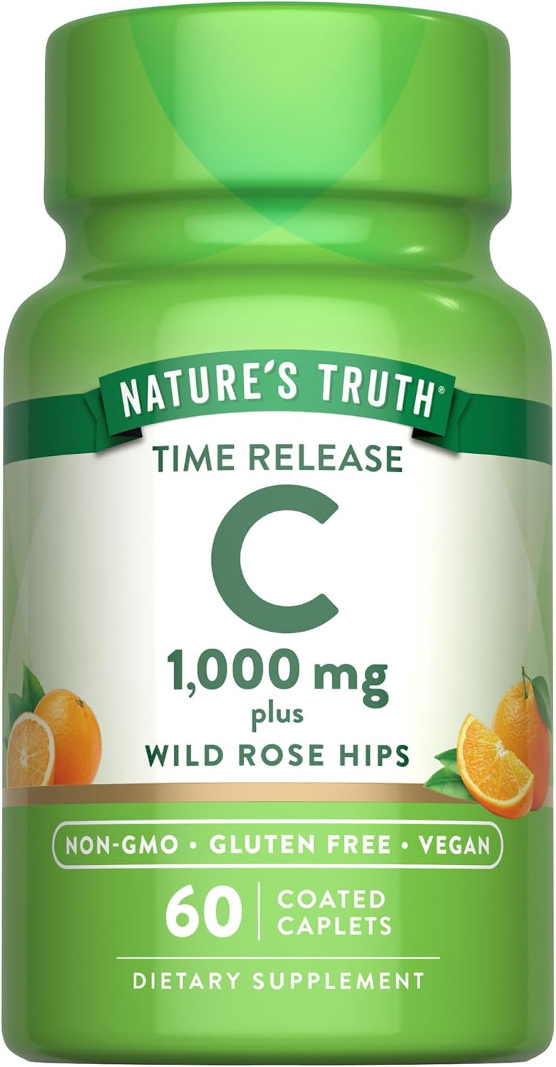 Nature's Truth Vitamin C with Rose Hips 1000 mg | 60 Coated Tablets | Vegan, Non-GMO and Gluten Free