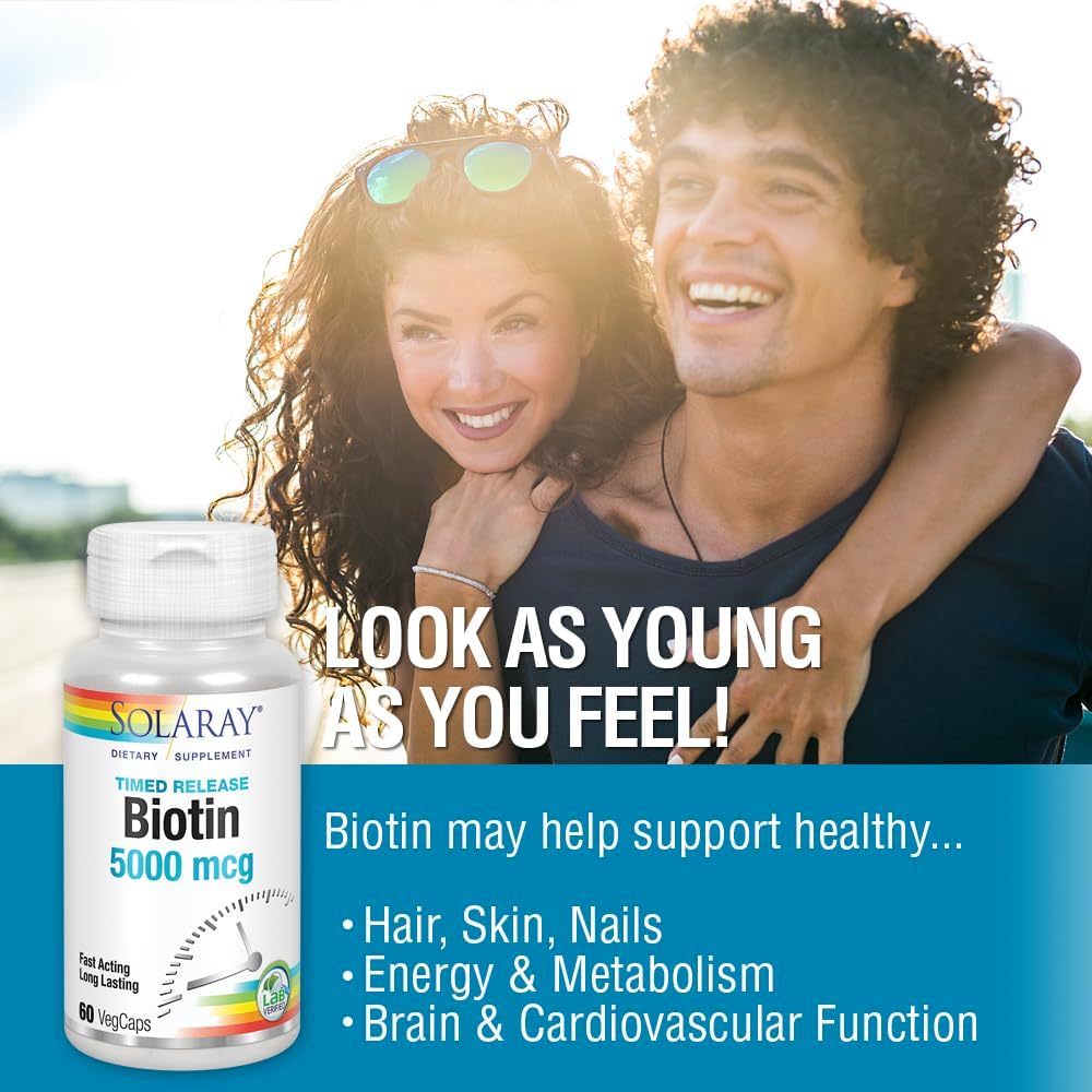 Solaray Biotina 5000 mcg - Liberación Prolongada - 60 Cápsulas Veganas