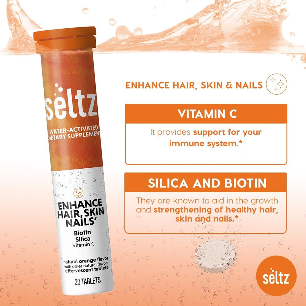 Seltz Comprimidos Efervescentes Cabello, Piel y Uñas – Biotina, Vitamina C y Silicio – 6 Pack