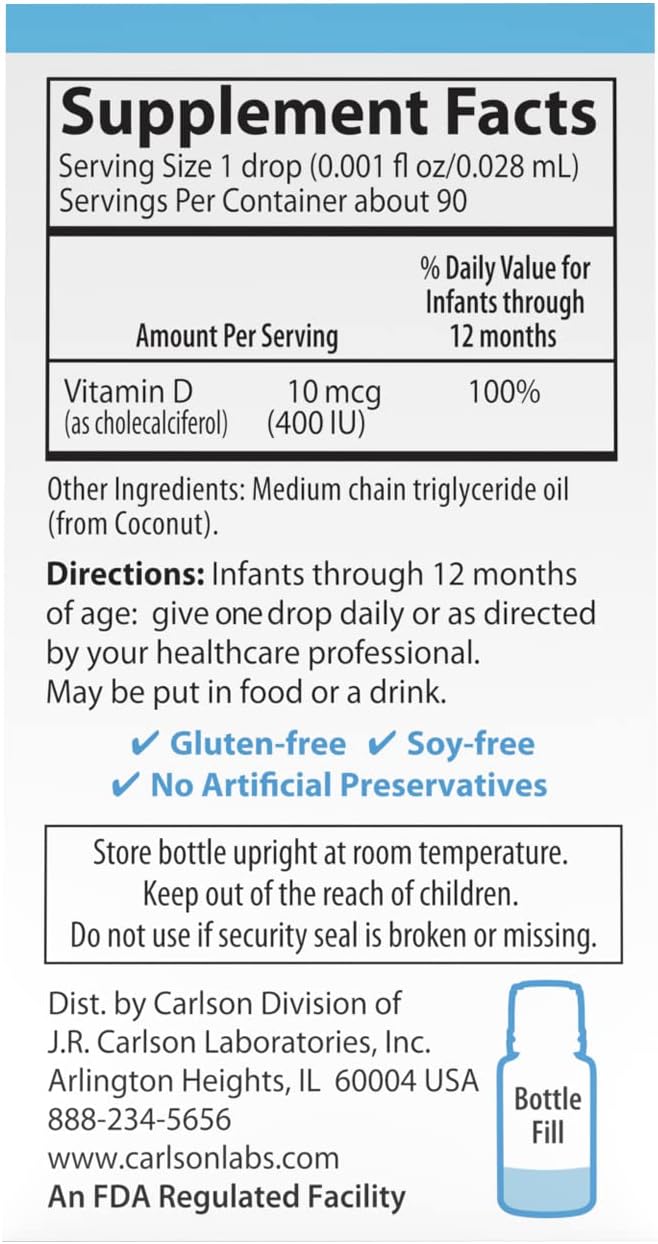 Carlson Laboratories Super Daily D3 for Baby, 0.086 fl oz