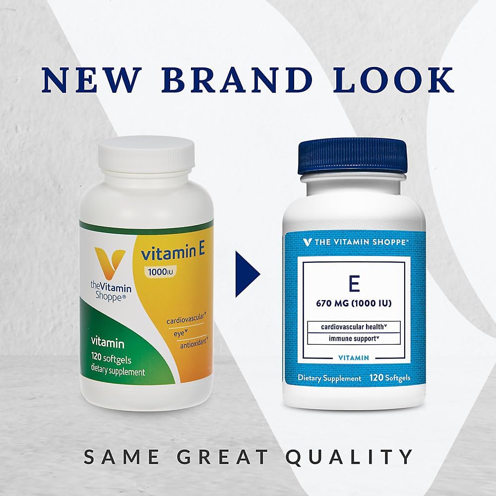 The Vitamin Shoppe Vitamina E 1000 UI - Suplemento Antioxidante para la Salud de la Piel y la Función Inmunitaria (120 Softgels)