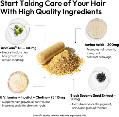 BIGVITA Suplemento para el Crecimiento del Cabello – AnaGain Nu, Biotina, Extracto de Sésamo Negro – 60 Cápsulas (1 Mes) – Image 4