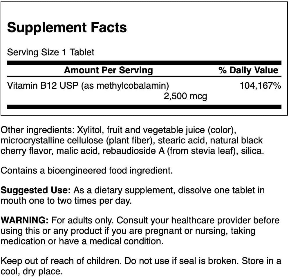 Swanson Ultra Vitamina B12 Metilcobalamina 2500 mcg - 60 Comprimidos Sabor a Cereza Negra Natural (Pack de 4)