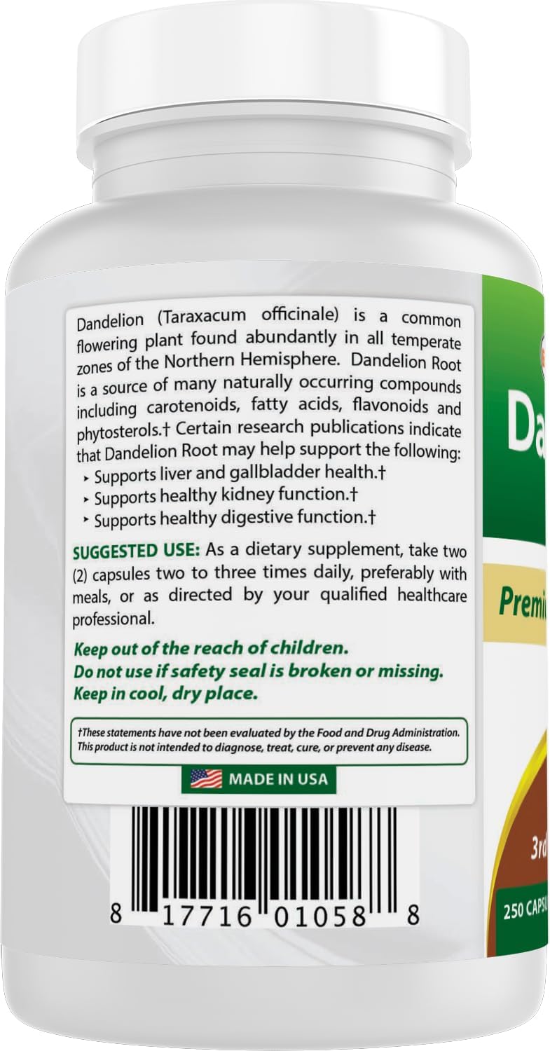Best Naturals Raíz de Diente de León 520 mg 250 Cápsulas