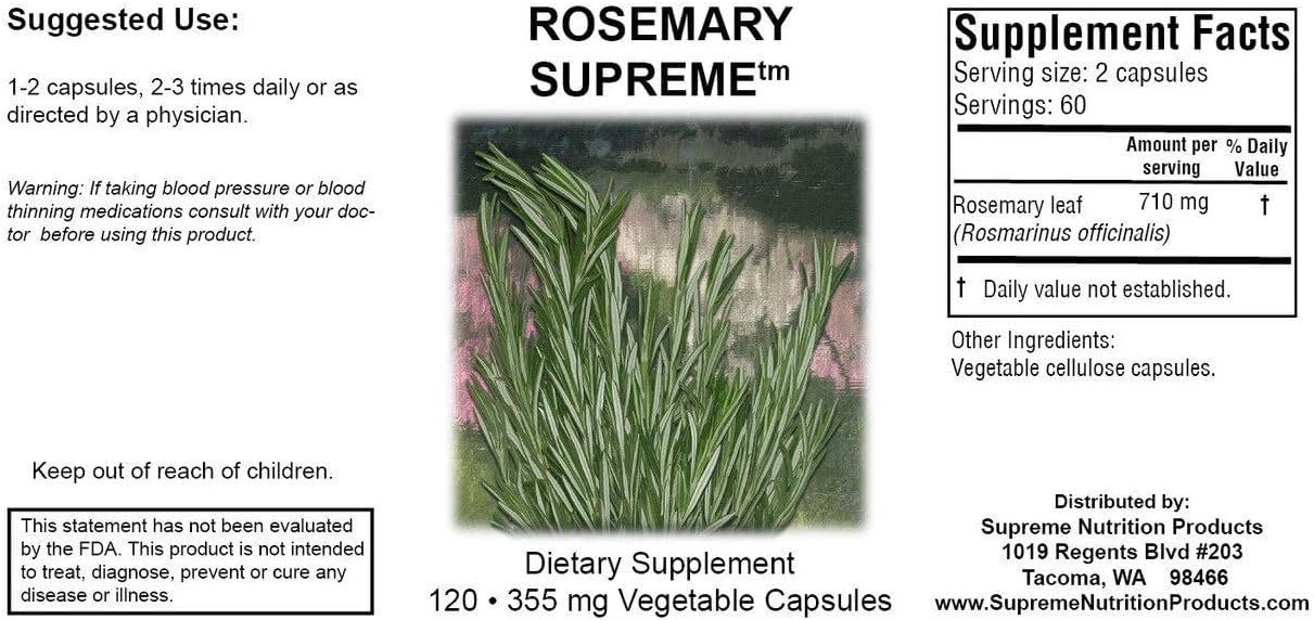 Supreme Nutrition Rosemary Supreme, 120 Cápsulas Vegetarianas de Romero Puro (Pack de 2)