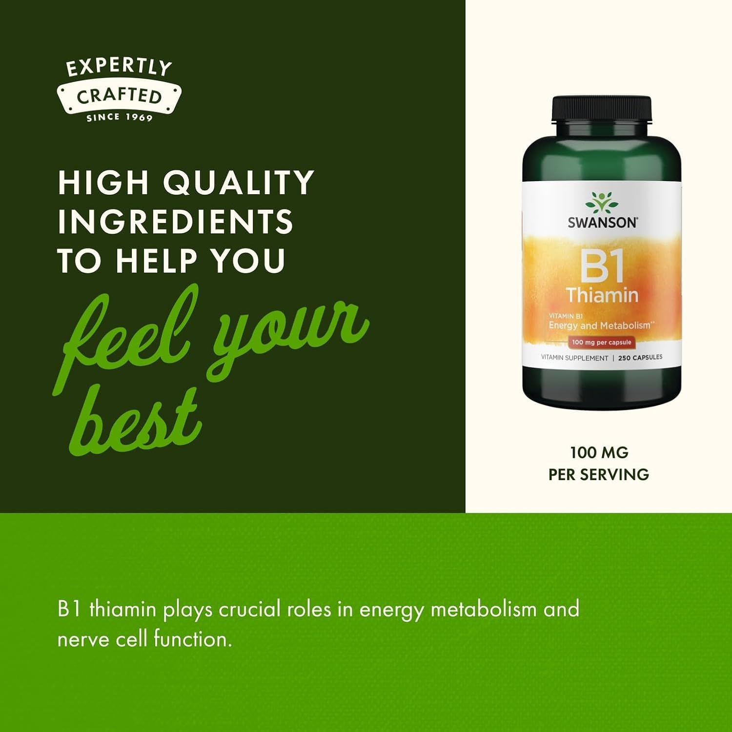 Swanson Vitamina B1 (Tiamina) 100 mg - 250 Cápsulas