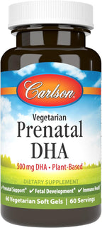 Carlson - DHA Prenatal Vegetariano, 500 mg DHA, De Origen Vegetal, Sostenible, 60 Cápsulas Blandas