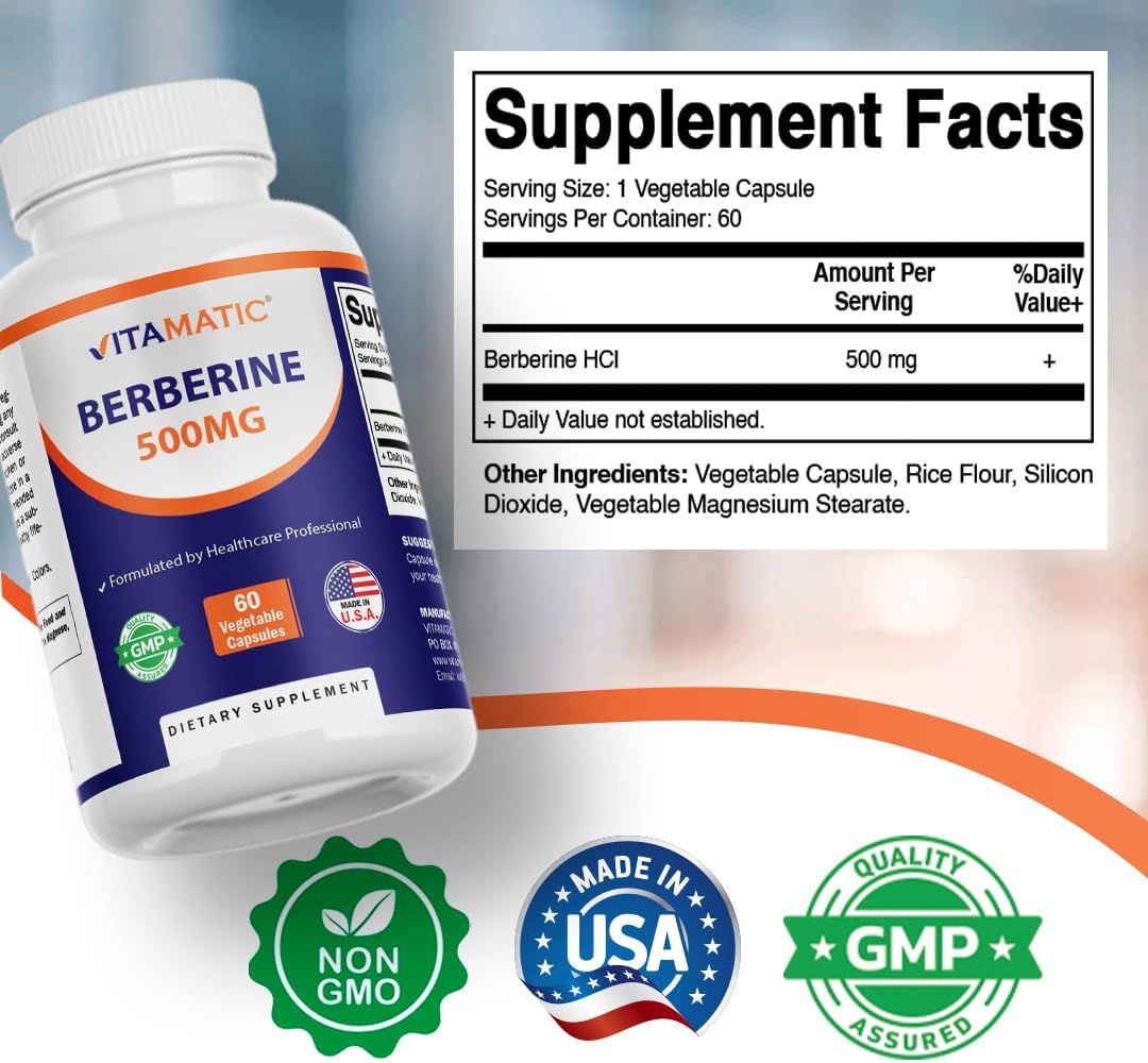Vitamatic Berberine 500mg - 180 Cápsulas Veganas - Suplemento de Berberina