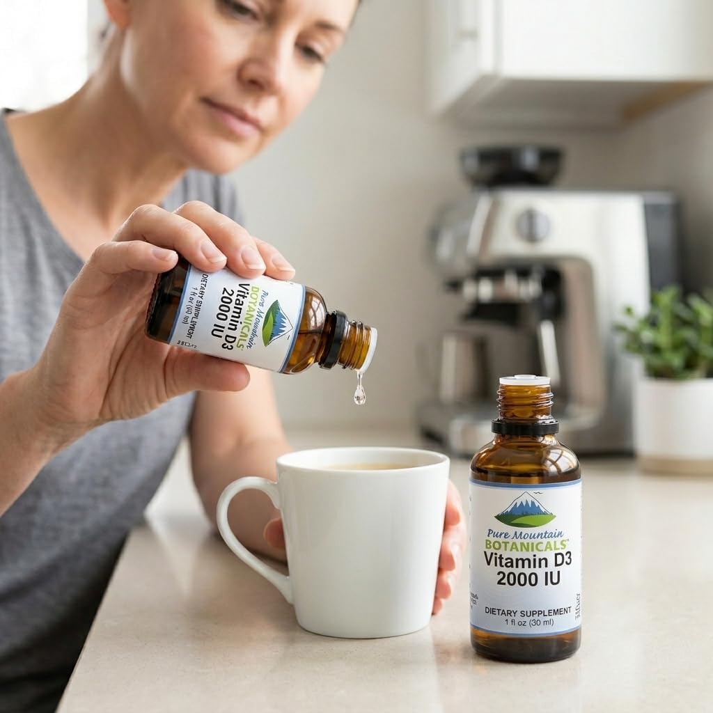 Pure Mountain Botanicals Gotas de Vitamina D3 2000 UI - Suplemento Líquido de Colecalciferol