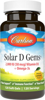 Carlson Labs Solar D Gems Vitamina D3 Natural 2000 UI – 120 Cápsulas Blandas