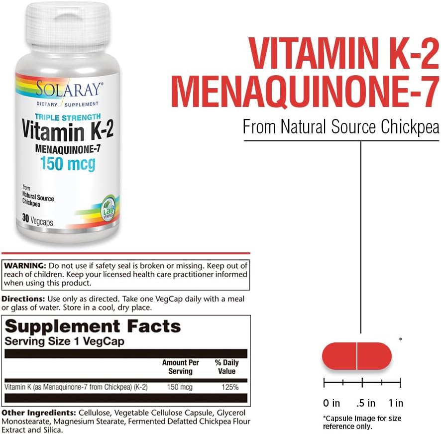 Solaray Triple Strength Vitamina K-2 como MK-7 150 mcg - 30 Cápsulas Veganas