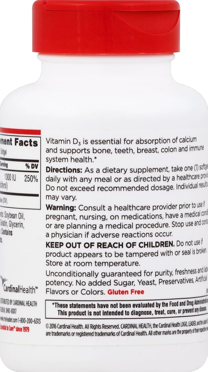 Leader Vitamina D 1000 UI Softgels, 250 Cápsulas