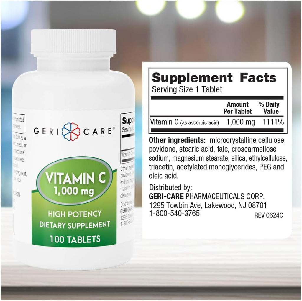 GeriCare Vitamina C 1000 mg – Alta Potencia – 100 Comprimidos