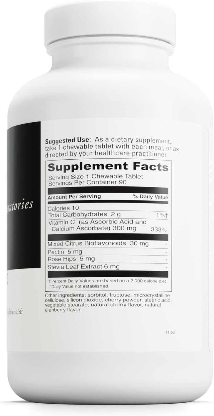 DaVinci Labs Chewable C-300 - Vitamina C masticable con bioflavonoides y pectina - Sabor cereza - 90 tabletas vegetarianas