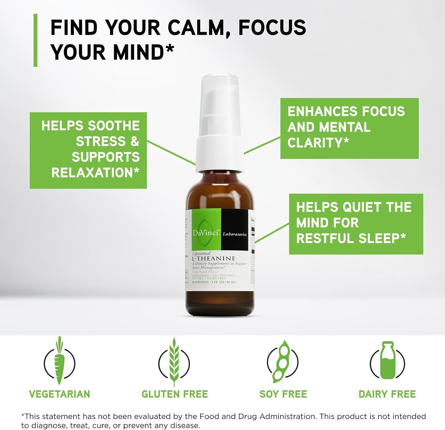 DAVINCI Labs L-Teanina Liposomal - Complemento para Estrés, Concentración y Relajación - 30 ml