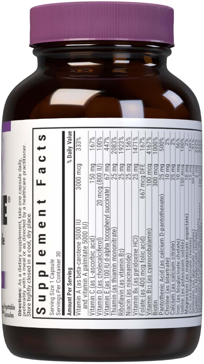 Bluebonnet Nutrition Mult One (con Hierro) – Complejo Multivitamínico y Mineral, 30 Cápsulas Vegetales